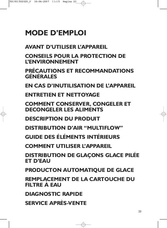 Mode d'emploi WHIRLPOOL 20RB-D4 A PT