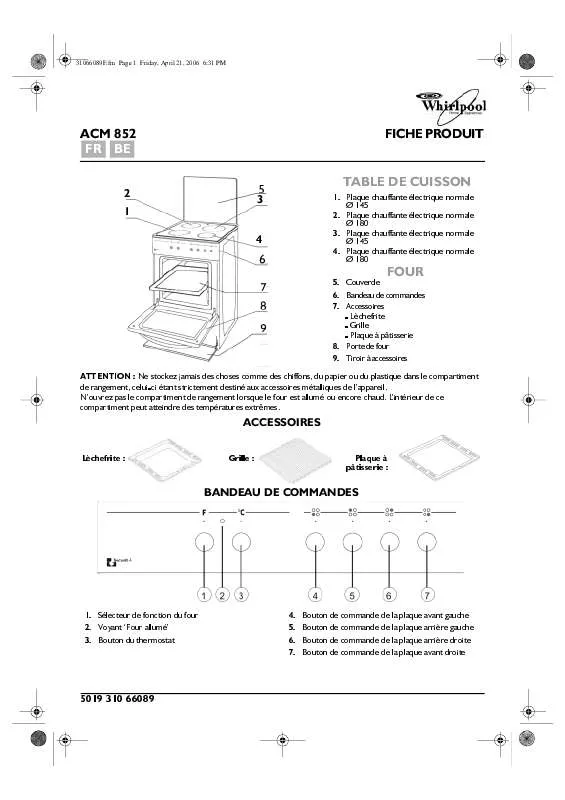 Mode d'emploi WHIRLPOOL ACM 852/WH WP