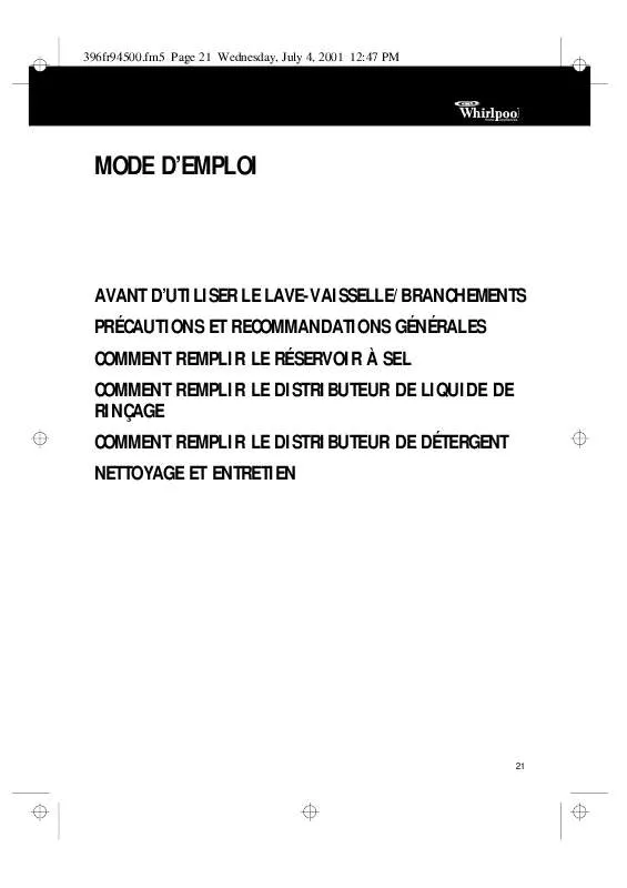 Mode d'emploi WHIRLPOOL ADG 450