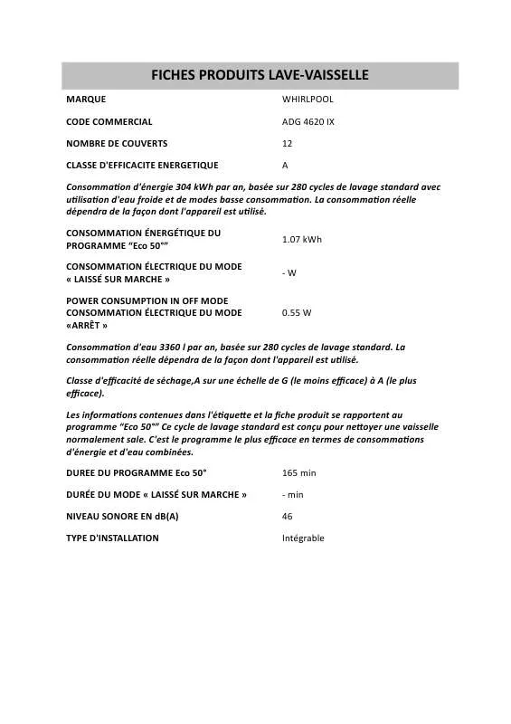 Mode d'emploi WHIRLPOOL ADG 4620 IX