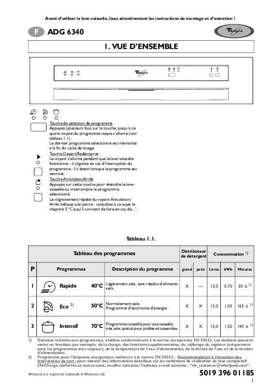 Mode d'emploi WHIRLPOOL ADG 6340 WH