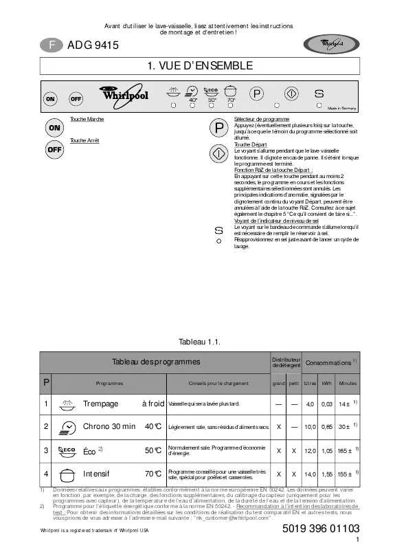 Mode d'emploi WHIRLPOOL ADG 9415/2