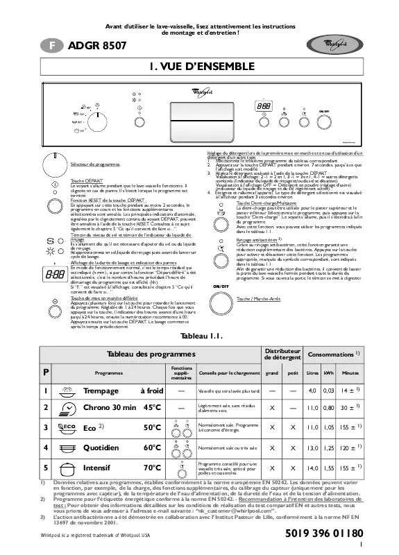 Mode d'emploi WHIRLPOOL ADGR 8507