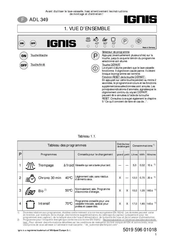 Mode d'emploi WHIRLPOOL ADL 349/2