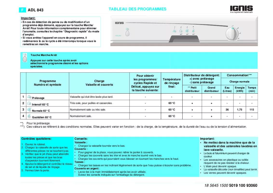 Mode d'emploi WHIRLPOOL ADL 843 WH