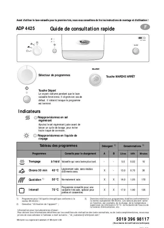 Mode d'emploi WHIRLPOOL ADP 4425 WH