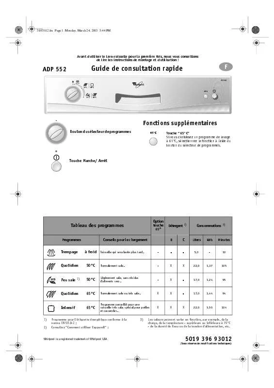 Mode d'emploi WHIRLPOOL ADP 552 WH