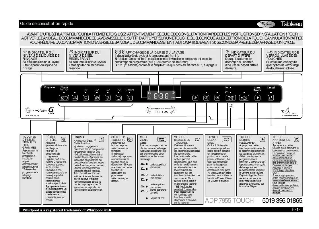 Mode d'emploi WHIRLPOOL ADP 7955 WH TOUCH