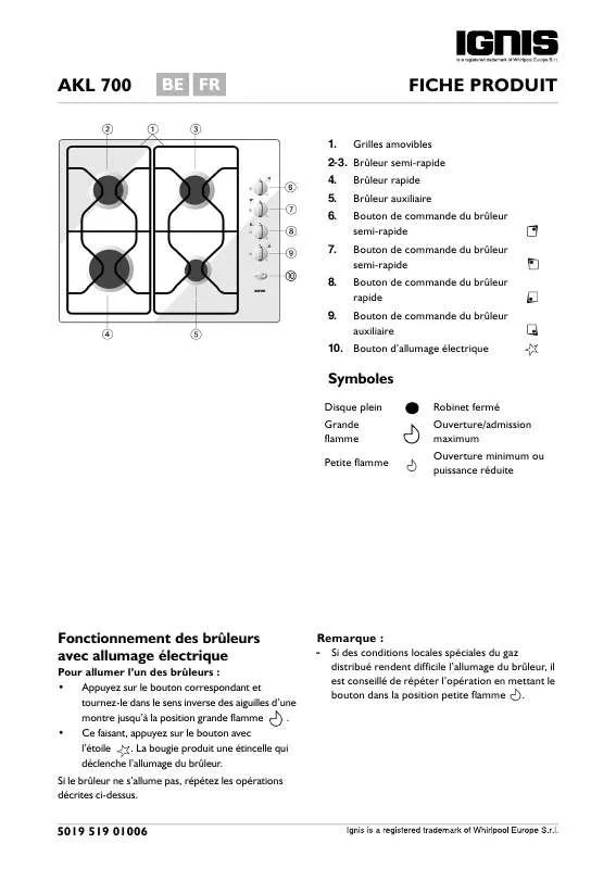 Mode d'emploi WHIRLPOOL AKL700/IX