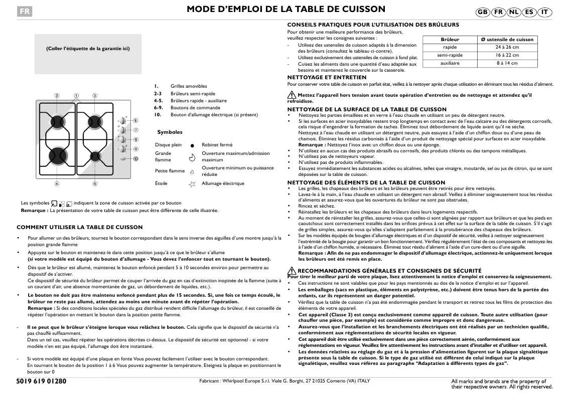 Mode d'emploi WHIRLPOOL AKM 208/IX/01