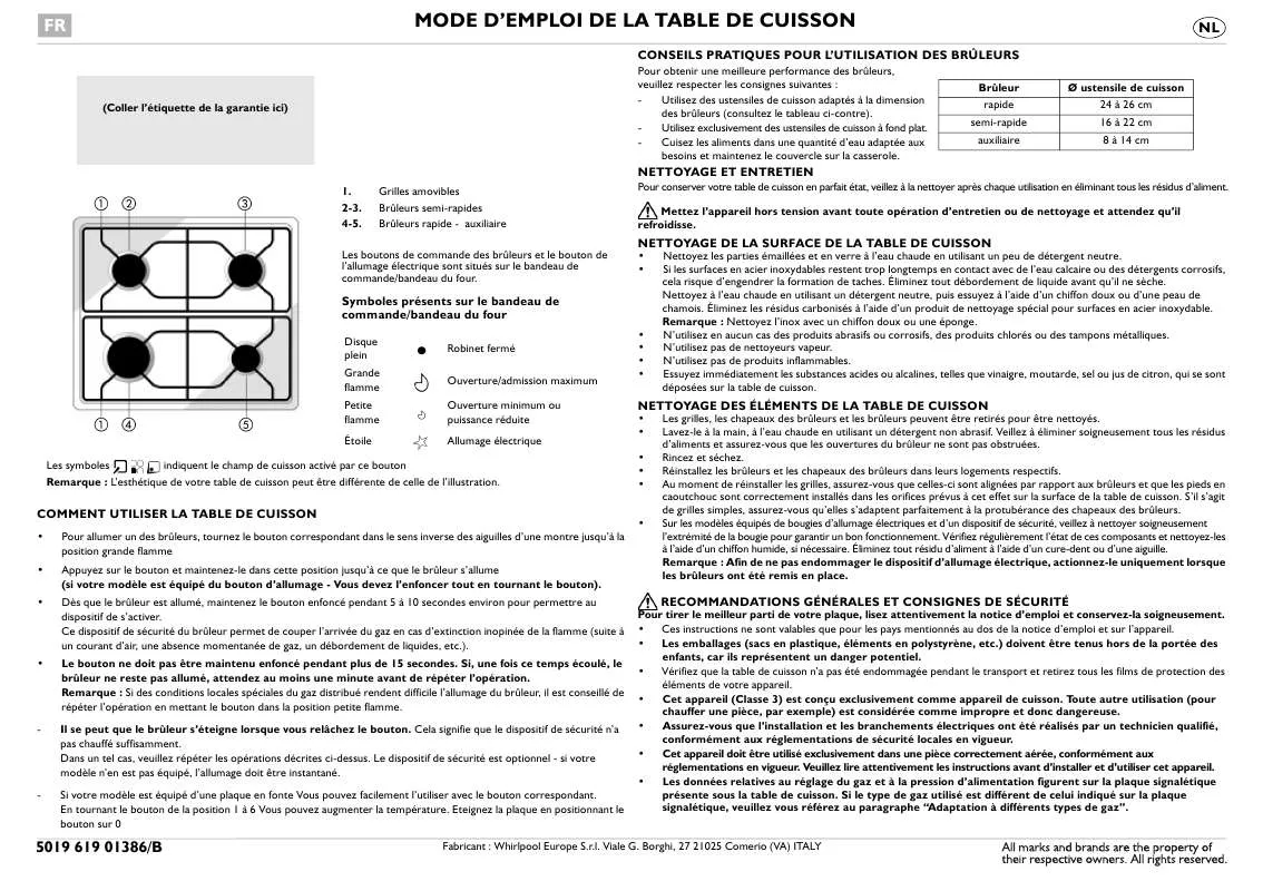 Mode d'emploi WHIRLPOOL AKM 231/IX