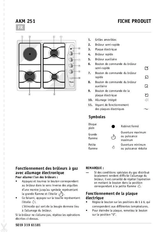 Mode d'emploi WHIRLPOOL AKM 251/NB