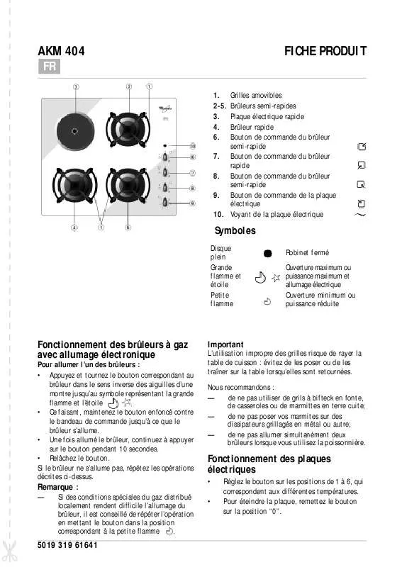 Mode d'emploi WHIRLPOOL AKM 253/IX