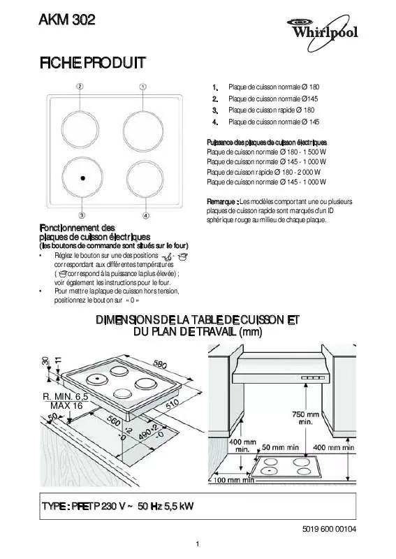 Mode d'emploi WHIRLPOOL AKM 302 IX