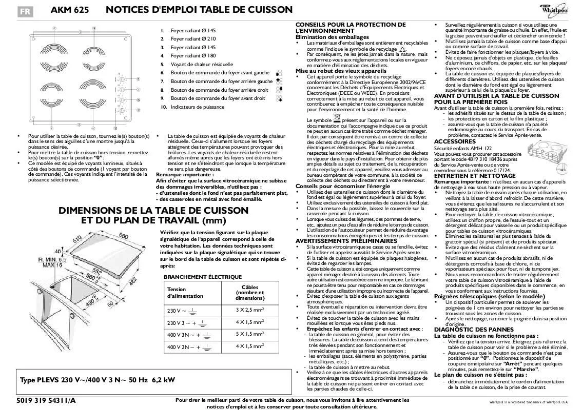 Mode d'emploi WHIRLPOOL AKM 625/WH