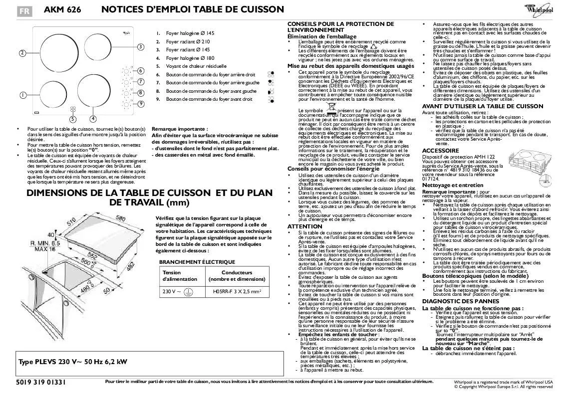 Mode d'emploi WHIRLPOOL AKM 626 WH