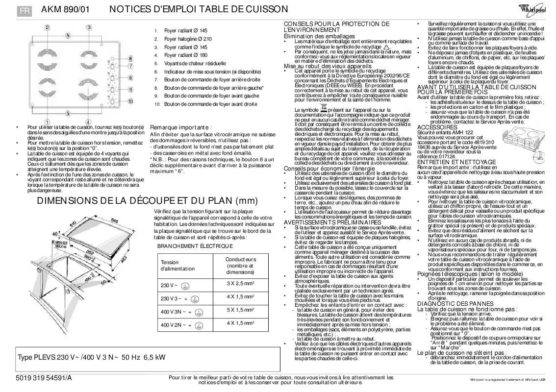 Mode d'emploi WHIRLPOOL AKM 890/NB/01