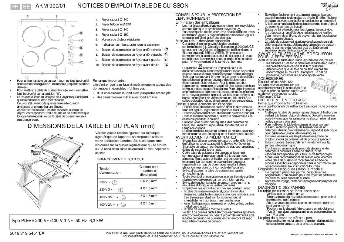 Mode d'emploi WHIRLPOOL AKM 900/NE/01