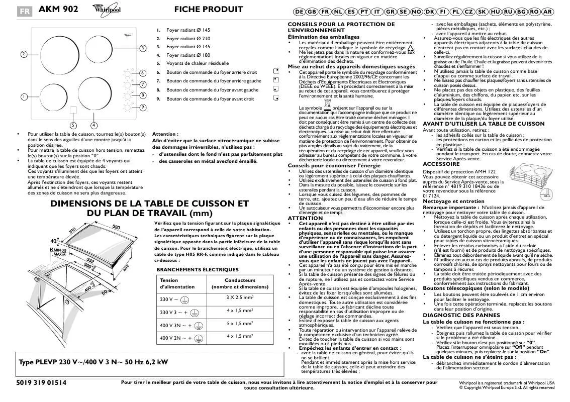 Mode d'emploi WHIRLPOOL AKM 902/NE