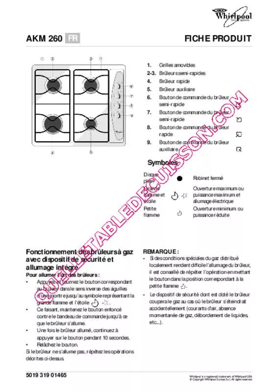 Mode d'emploi WHIRLPOOL AKM260IX