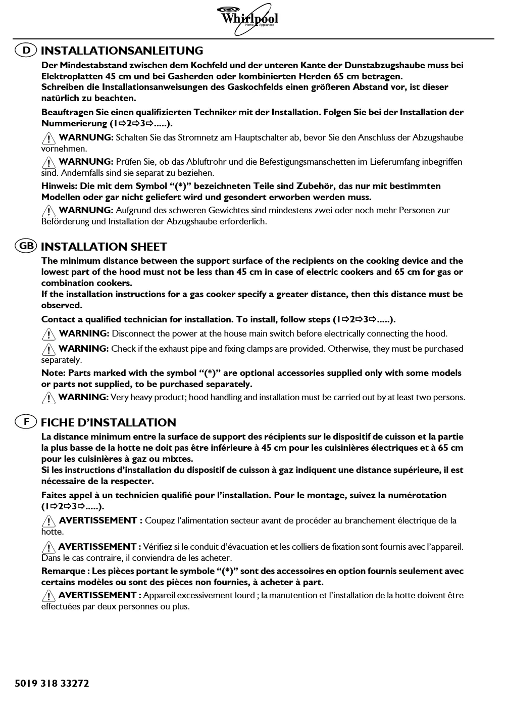 Mode d'emploi WHIRLPOOL AKR550