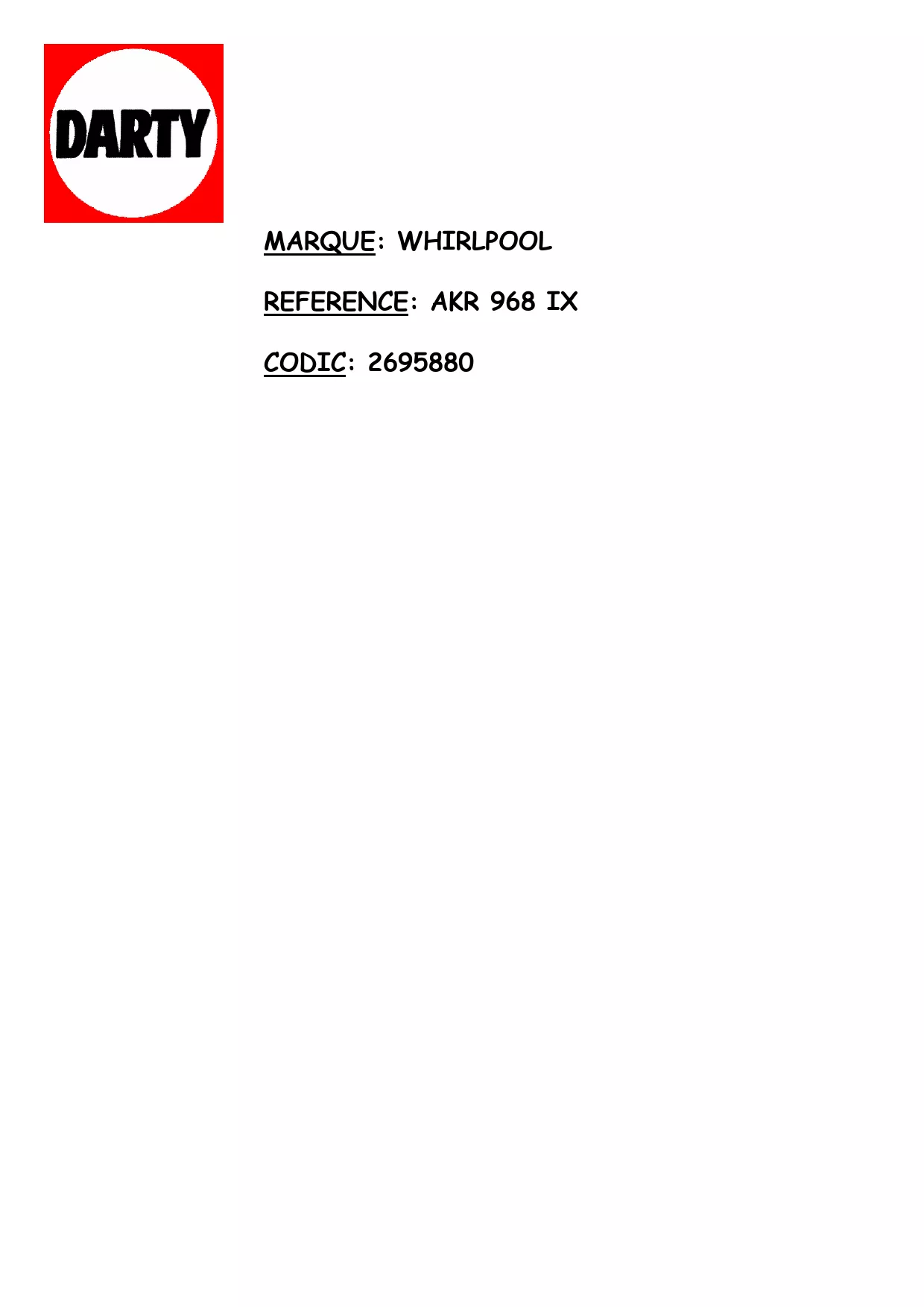 Mode d'emploi WHIRLPOOL AKR968