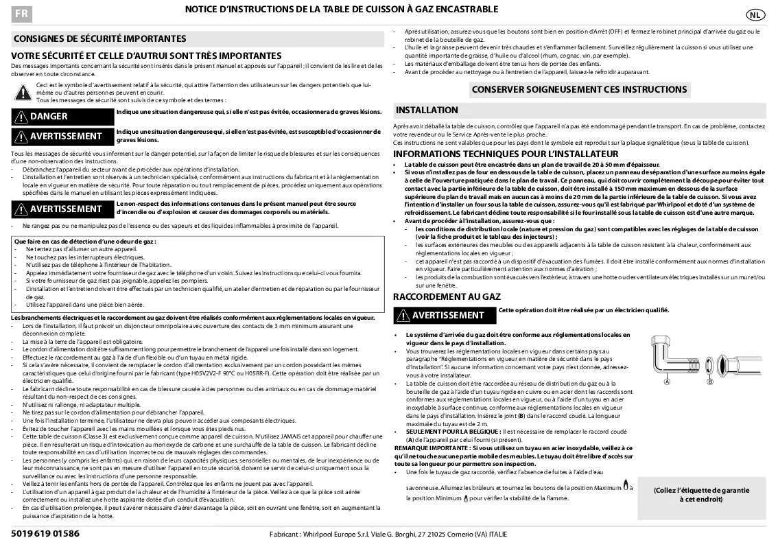 Mode d'emploi WHIRLPOOL AKS 341/IX