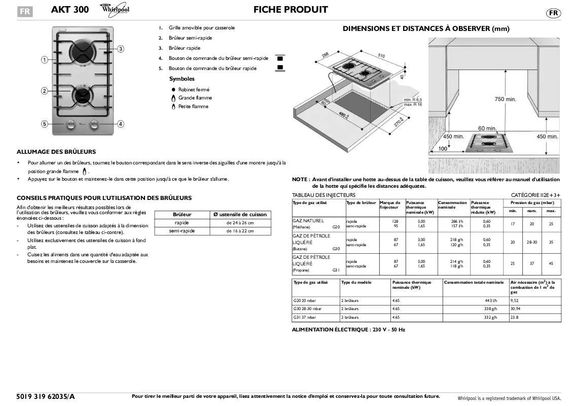 Mode d'emploi WHIRLPOOL AKT 300/IX