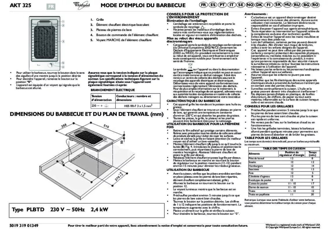 Mode d'emploi WHIRLPOOL AKT325IX