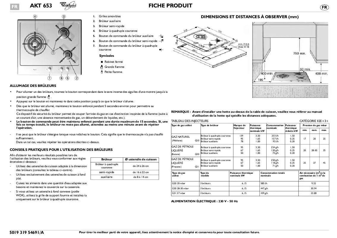 Mode d'emploi WHIRLPOOL AKT653NB