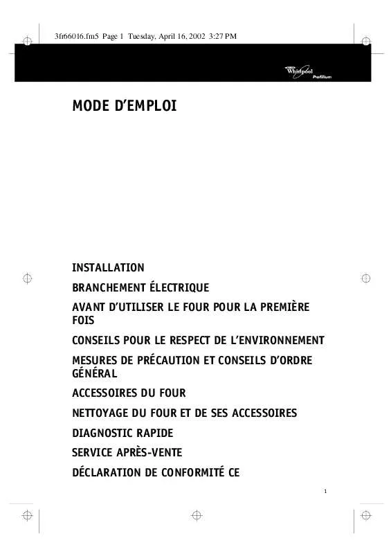 Mode d'emploi WHIRLPOOL AKZ 362 IX