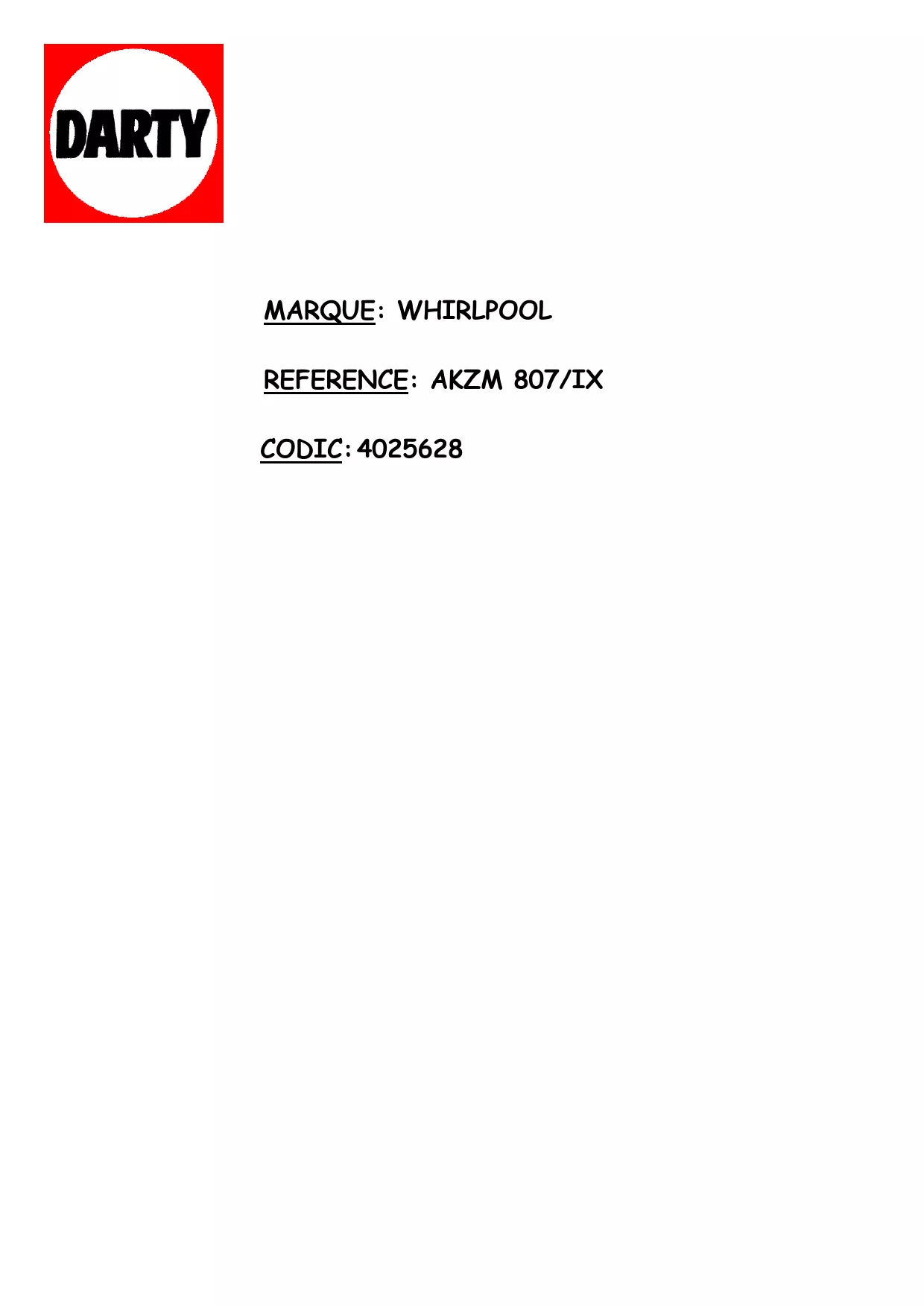 Mode d'emploi WHIRLPOOL AKZM807/IX