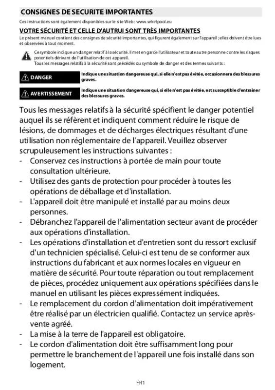 Mode d'emploi WHIRLPOOL AKZM811NB