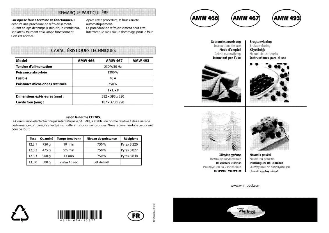 Mode d'emploi WHIRLPOOL AMW466