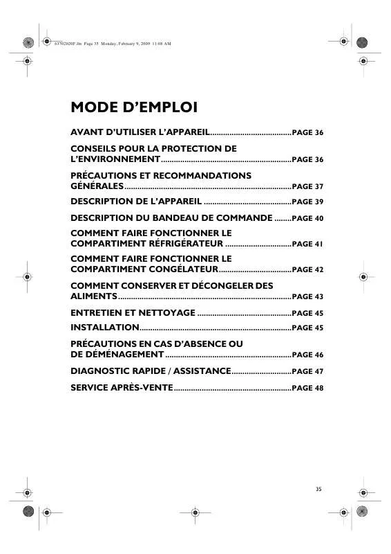 Mode d'emploi WHIRLPOOL ARC 5080