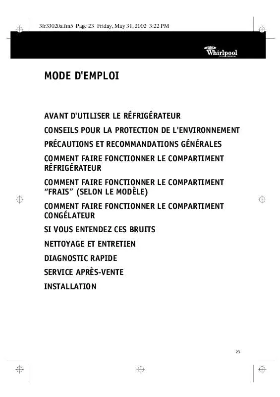 Mode d'emploi WHIRLPOOL ARC 7720/PB