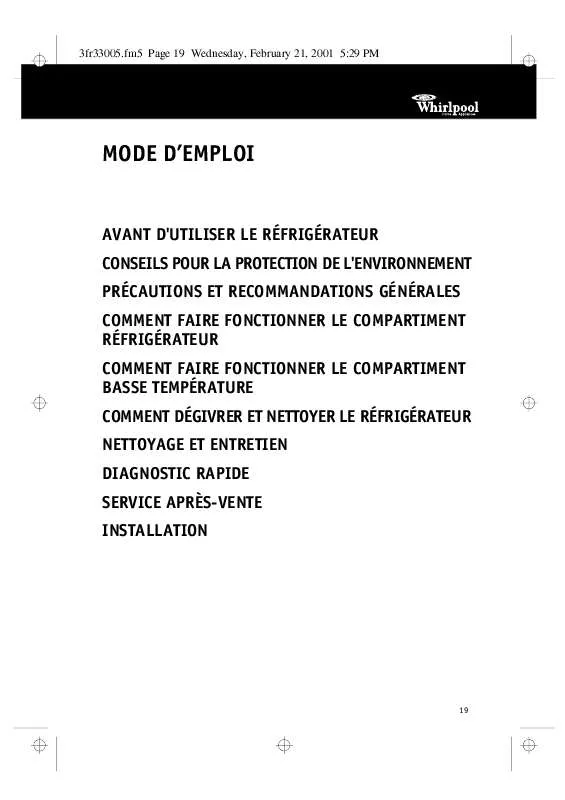 Mode d'emploi WHIRLPOOL ARG 091/G/WP