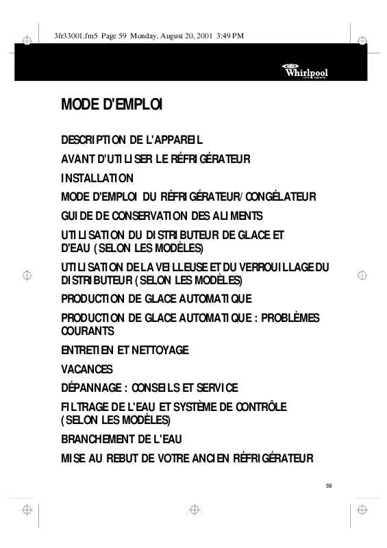 Mode d'emploi WHIRLPOOL ARG 485