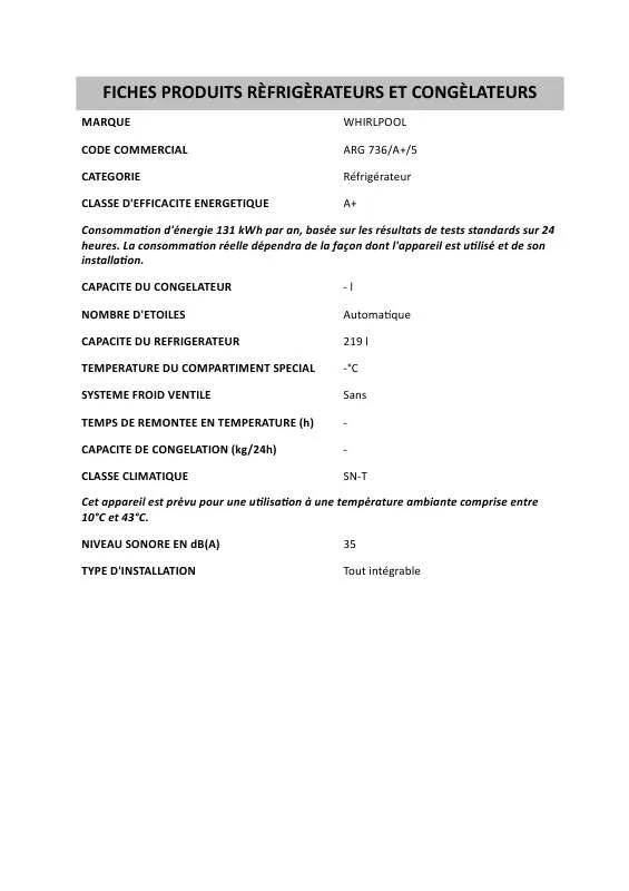 Mode d'emploi WHIRLPOOL ARG 736/A /5