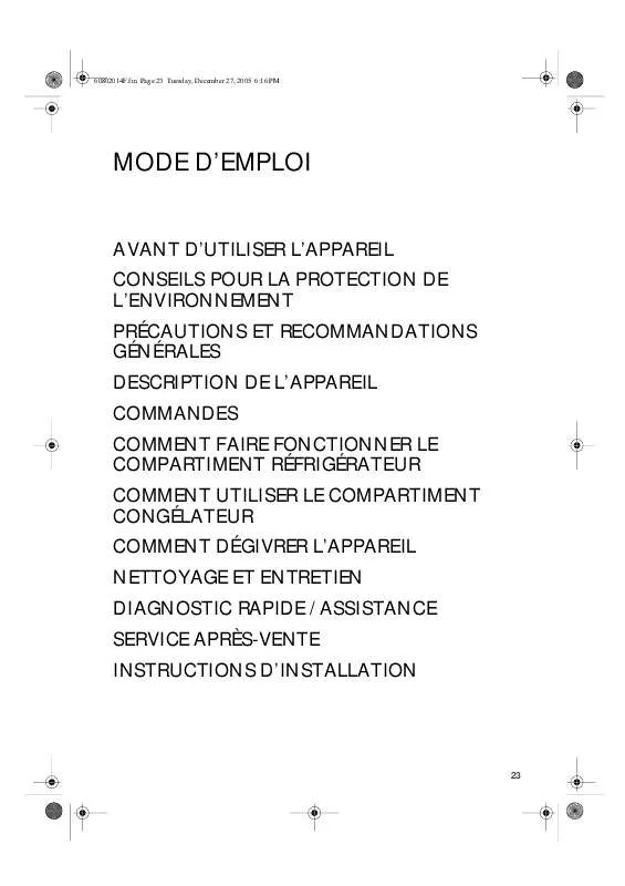 Mode d'emploi WHIRLPOOL ARG 744/A