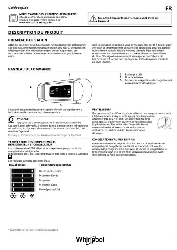 Mode d'emploi WHIRLPOOL ART4550SF