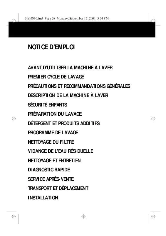 Mode d'emploi WHIRLPOOL AWM 1000 EX