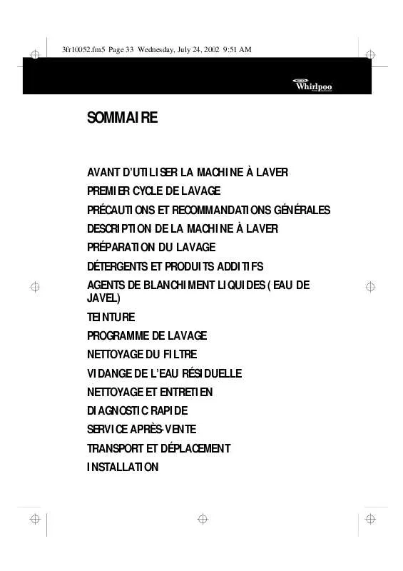 Mode d'emploi WHIRLPOOL AWM 3100