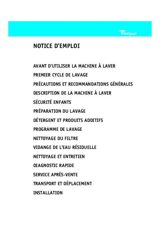 Mode d'emploi WHIRLPOOL AWM 6123