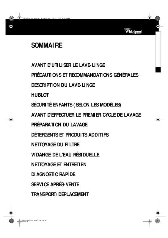 Mode d'emploi WHIRLPOOL AWM 800 EX/3