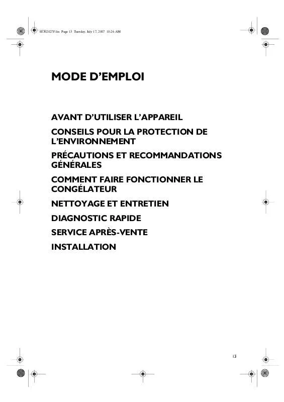 Mode d'emploi WHIRLPOOL BOCV250/E