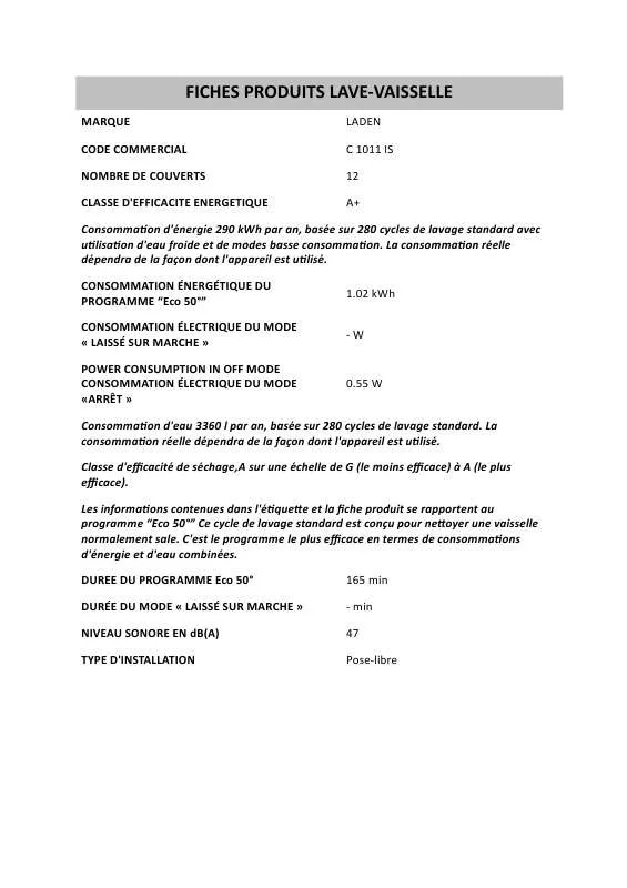 Mode d'emploi WHIRLPOOL C 1011 IS