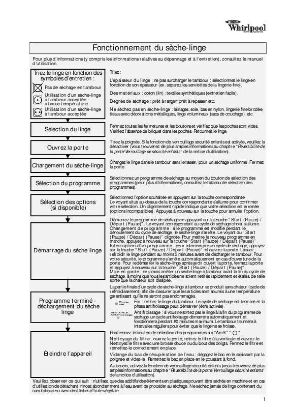 Mode d'emploi WHIRLPOOL DWH B80 W