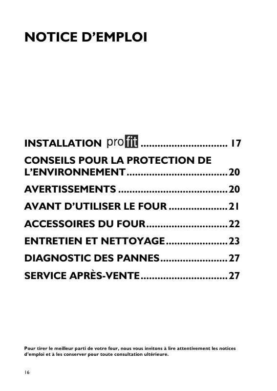 Mode d'emploi WHIRLPOOL FE 100/IX