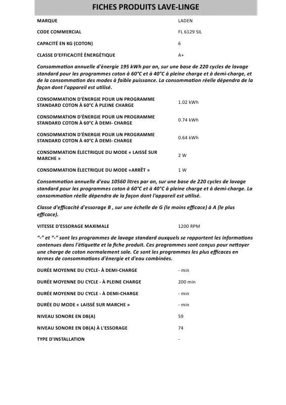 Mode d'emploi WHIRLPOOL FL 6129 SIL